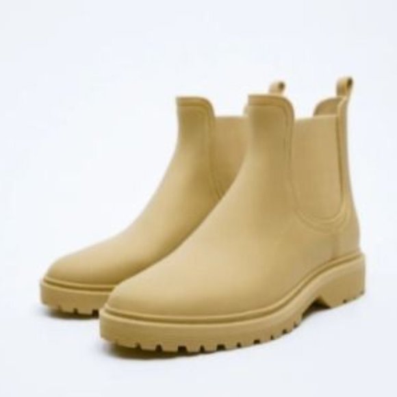 NWT Zara Camel Brown Ankle Rain Boots - Picture 2 of 3